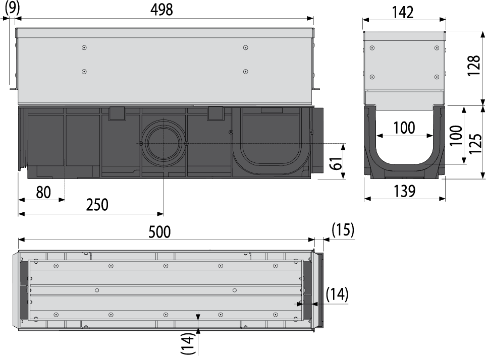 Vonkajší žľab štrbinový so symetrickým revíznym nástavcom 100 mm, nerez | AVZ101S-R323R - technické parametre