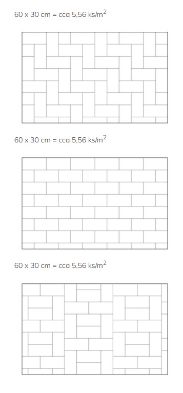Terasové platne kombi ESTER LINE - vzory uloženia terasových platní