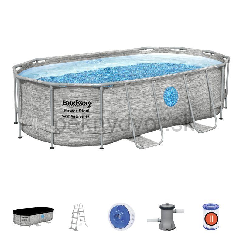 Bazén Bestway® Power Steel™, Vista Series, 56714, kartušová filtrácia, rebrík, plachta, dávkovač, 427x250x100 cm