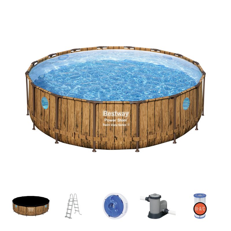 Bazén Bestway® Power Steel™, Vista Series, 56725, kartušová filtrácia, rebrík, plachta, dávkovač, 488x122 cm