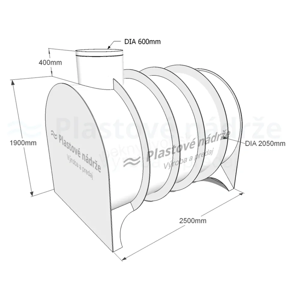 Plastová nádrž na dažďovú vodu | samonosná | ležatá 6,3 m3