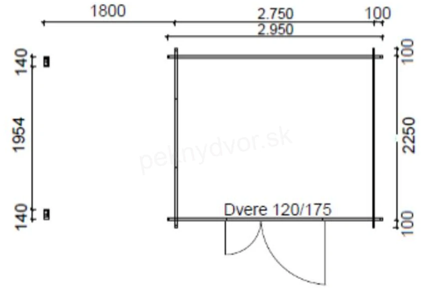Záhradná chatka typ 102 - 295 x 245 cm + 180 cm prístrešok