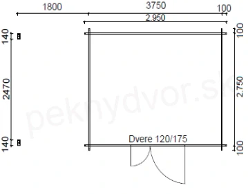 Záhradná chatka typ 102 - 395 x 295 cm + 180 cm prístrešok