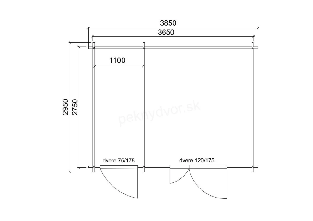 Záhradná chatka typ 112 - 385 x 385 cm 