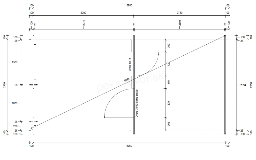Záhradná chatka typ 950 - 295 x 295 cm + 300 cm terasa