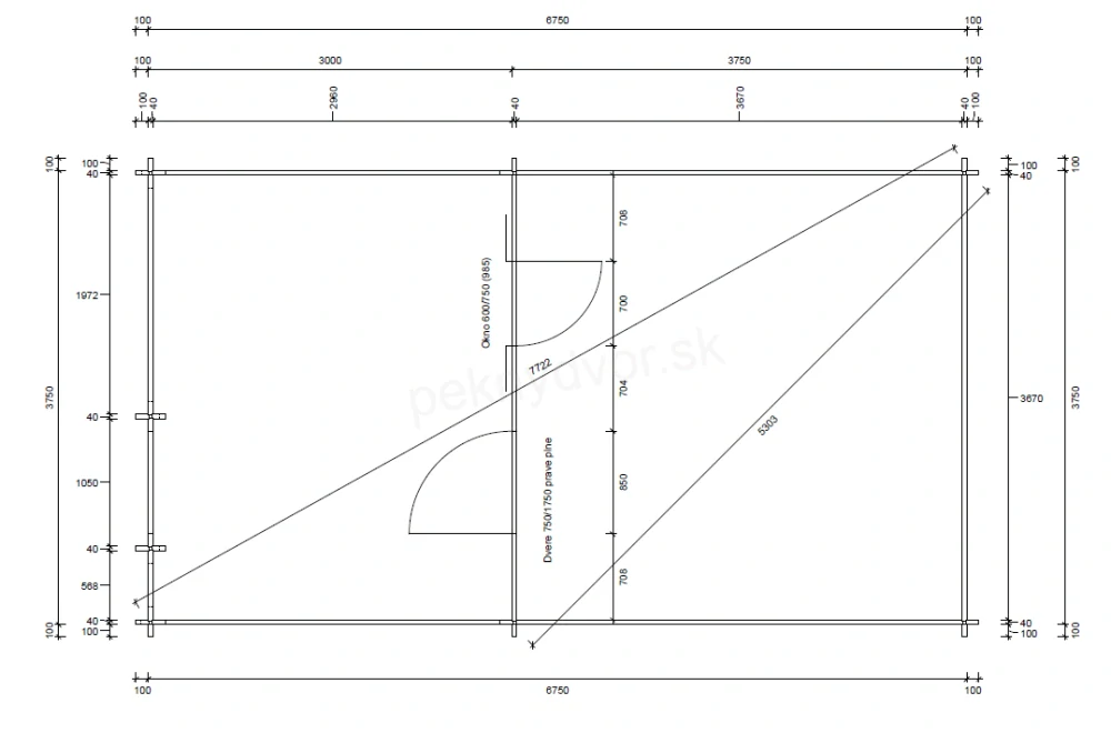 Záhradná chatka typ 950 - 395 x 395 cm + 300 cm terasa